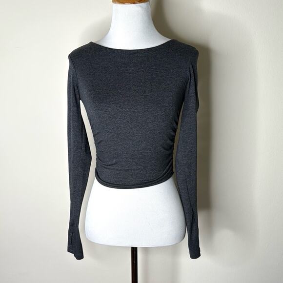 Varley Black Marl Always Warm Sloane Cropped Tee - Picture 3 of 8